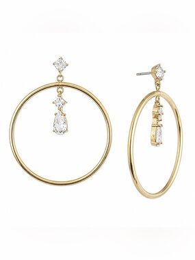 Givenchy Gold-Tone Logo Disc Drop Hoop Earrings